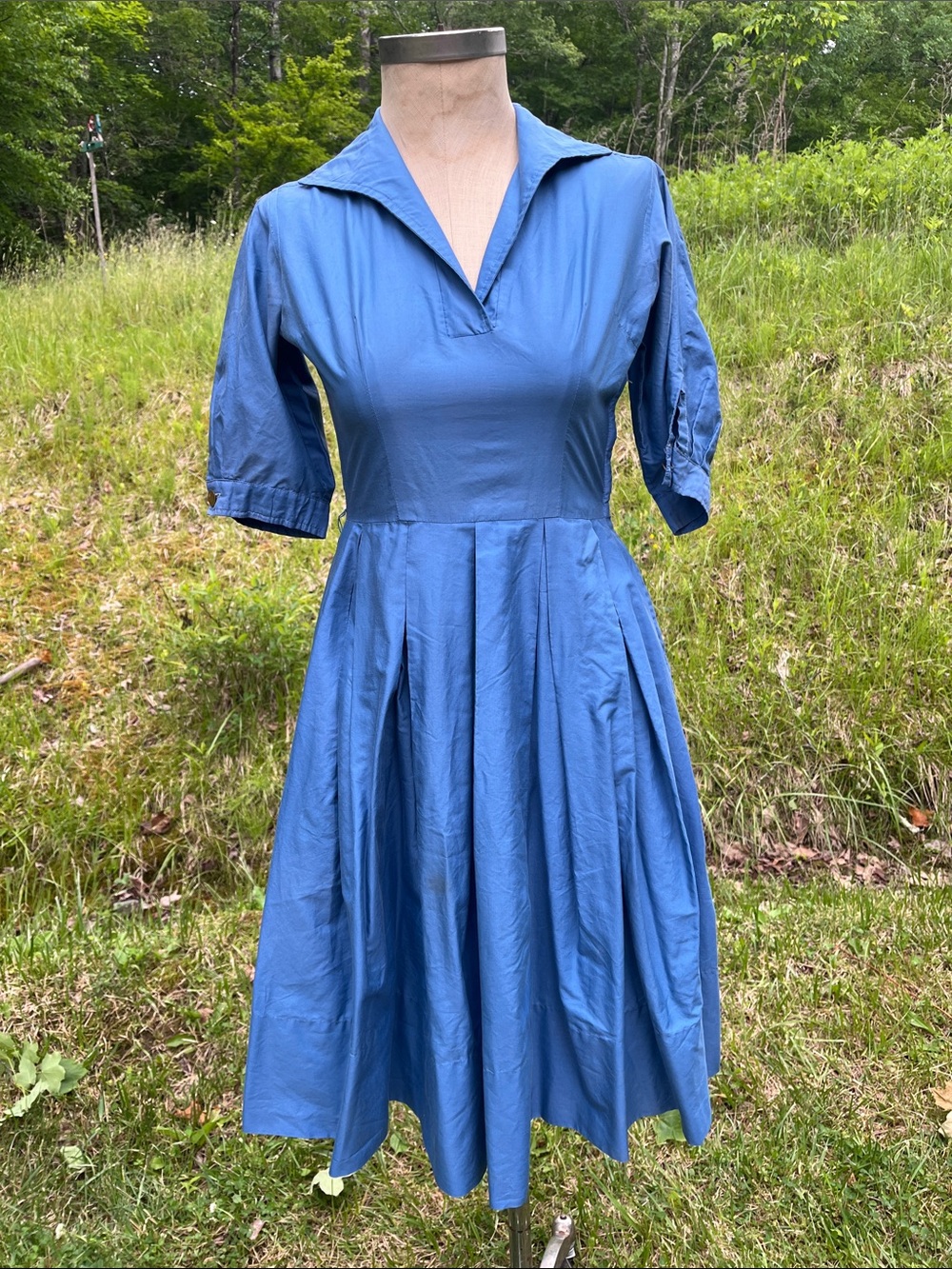 Blue Collared Fit-and-Flare Women’s Dress